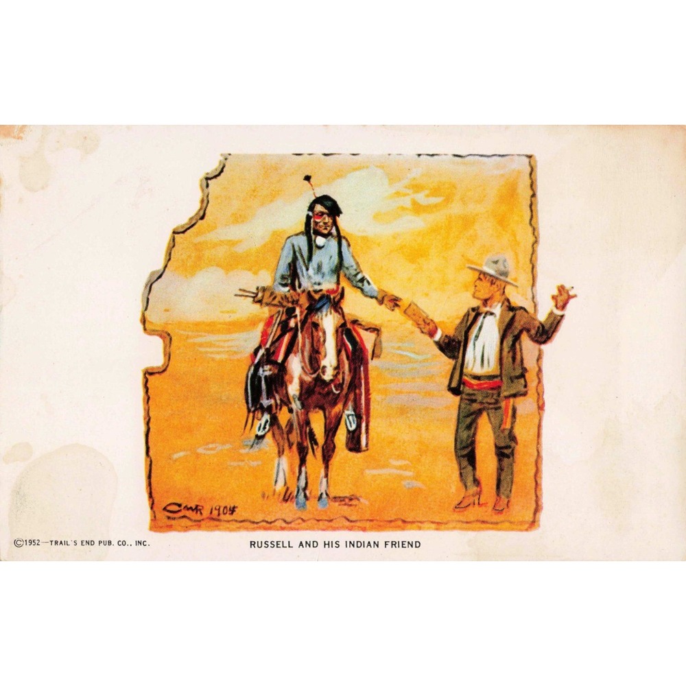 Vintage 1952 Charles M Russell Postcard Russell and His Indian Friend Trail End - Picture 1 of 2